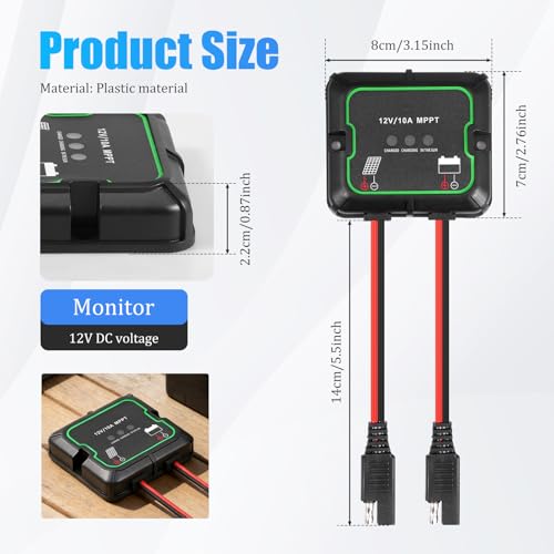 Controlador de carga solar inteligente de 12V, sistema MPPT portátil e impermeable para litio 3