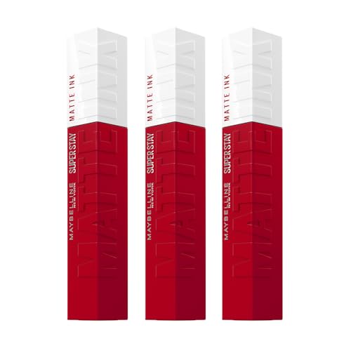 3 x Maybelline Superstay Matte Ink Pintalabios Mate Larga Duración Tono 20 Pioneer Color Rojo