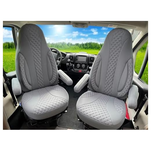 Maß Sitzbezüge Schonbezüge Pilotsitze Fahrer & Beifahrer Set kompatibel mit Wohnmobil FIAT Ducato, Pössl, Knaus, Adria, Carthago, Pilote Laika WPL409 Grau