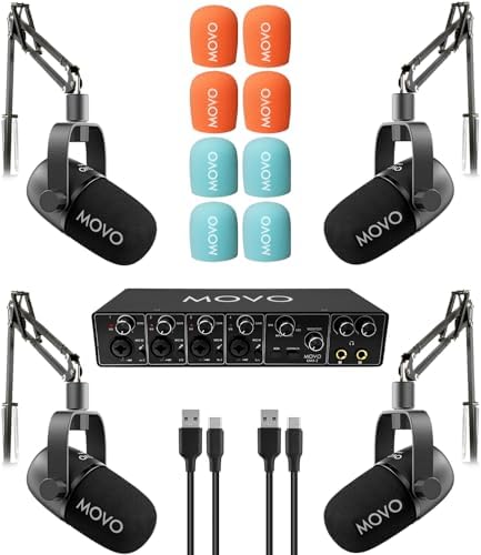 Movo 4-Person Podcast Equipment Bundle – 4-Channel USB Audio Inte...