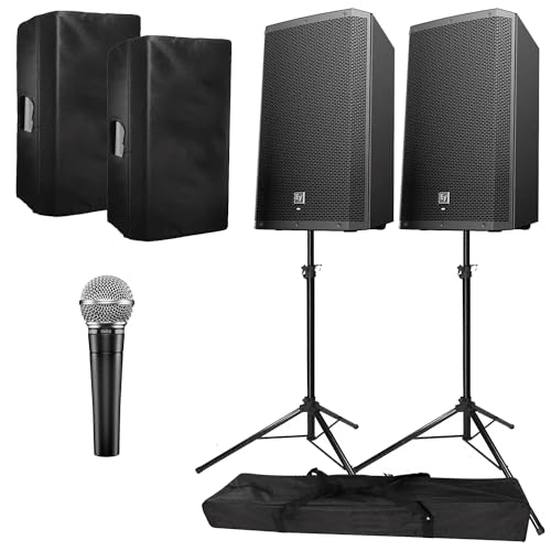 Clutch Electro-Voice ZLX-15BT Active 15″ Bluetooth Speaker Package with Vocal Microphone SM58, Covers, & Stands