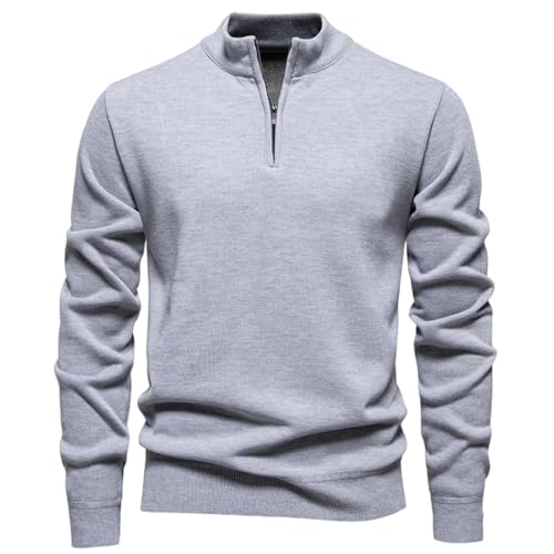 Men's Thick Knit Pullover, Slim-fit Half-Zip Casual Long-Sleeved top