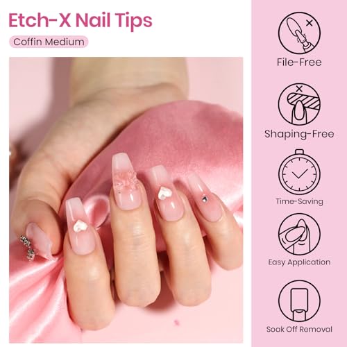 Image of Beetles Gel Nail Tips Etch-X- Coffin Medium, 384pcs 12 Sizes Pre-Etched