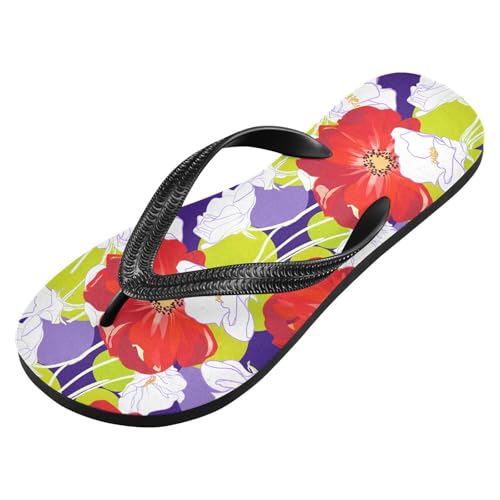 Sinestour Flower Red White Flip Flops for Beach Thong Sandals Anti-slip Lightweight Flat Slippers for House Indoor Outdoor2