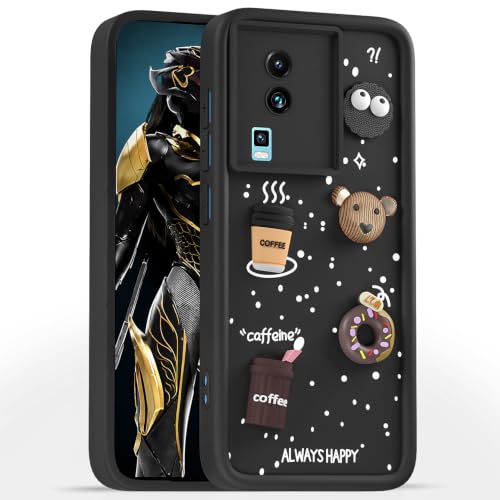 Image of Pikkme Back Cover for iQOO Neo 7 5G / Neo 7 Pro 5G | Cute Fun Cartoon 3D Bear Silicone Full Body Protection Bumper Cover (Black)