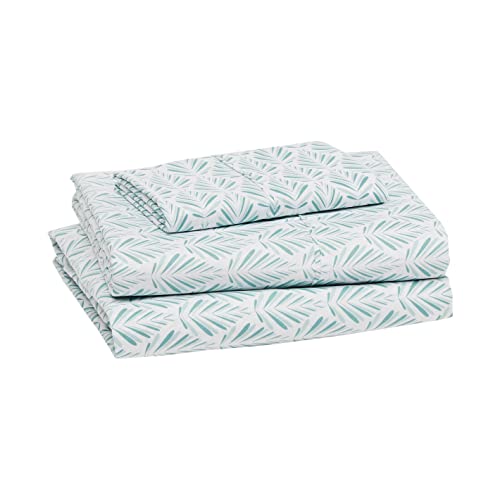 Amazon Basics Lightweight Super Soft Easy Care Microfiber 3 Piece Bed Sheet Set With 14-Inch Deep Pockets, Twin, Aqua Fern, Printed #TOP15