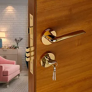 LAPO Premium Full Brass Mortise Door Locks for Main Door and Bedroom Door | Door Lock Handle Set with Lock Body | Main Door Locks for Home | Hotel | Office (Gold(PVD)