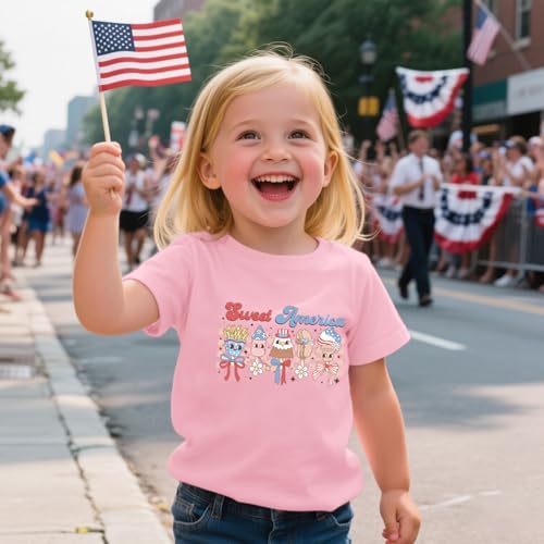 Image of Toddler Girls 4th of July T-Shirt American Flag Popsicle Print Cotton Kids Boys Independence Day Tees