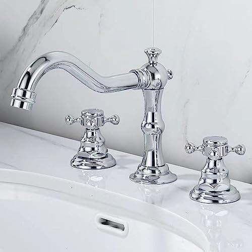Grifo de lavabo de baño de 3 orificios con 2 asas y mezclador frío y caliente en latón resistente