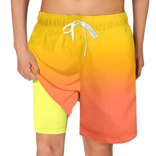 Cozople Boys Swim Trunks Comfort Inside Liner Anti Chafe Swim Shorts Swimwear Stretchy Drawstring Bathing Suit Fashion Quick Dry UPF50+ Orange Ombre Swimwear Size 8