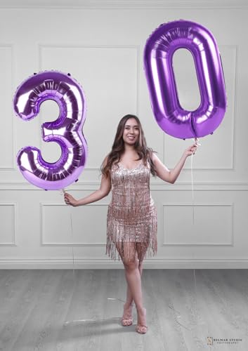 Image of Number Balloons 30 Balloon 40 inch Purple for 30 Birthday Party Decorations | Saturated Color, Large 40 in, With Straw & Hanging Hole, For Back-to-School Season, Wedding, Christmas, New Year, Anniversary