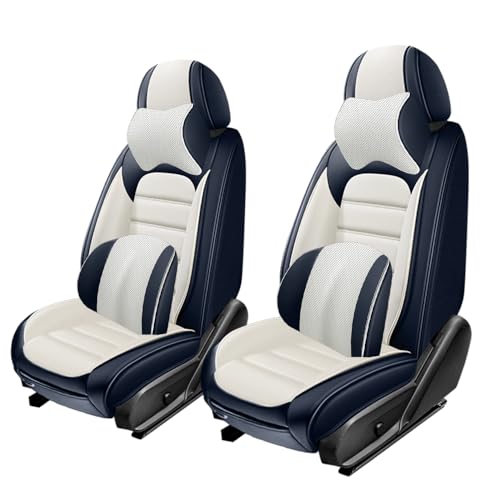 Image of 2 Seat Covers for Hyundai Santa Fe XL 2001-2024,Premium Nappa Leather Car Seat Covers Car Seat Cushions,Waterproof Soft Seat Covers for Cars,Interior Accessories with Airbag(Luxury-Blue&White)