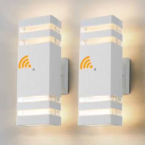 TEBLAMPUE Dusk to Dawn Outdoor Wall Lights 2 Pack, White Up and Down Exterior Wall Light Fixture Outdoor Lights for House Hallway Garage Entryway