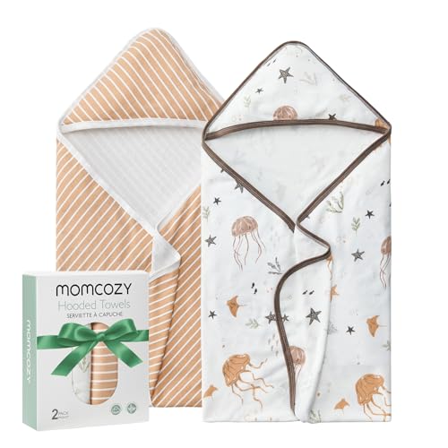 Image of Momcozy Baby Towel with Hooded-2 Pack Soft Bath Towel Set-Shower Gifts or Bath Essential for Infant,Newborn, Toddler (35 X 35 Inch, Ocean Whimsy)