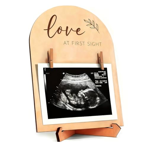 ARYIMYDP Tesoro del Bebé Marco de Madera para Primera Ecografía, Regalo Emocional para Embarazadas y Primerizas, Base Plegable y Panel