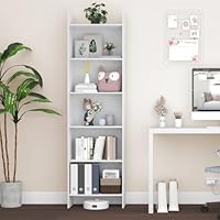 Hzuaneri Bookcase, 6 tier Bookshelf, White Bookcases Free Standing with Shelf Unit, Home Decor Furniture for Living Room, Home Office, Bedroom, Study, 24 x 48 x 170 cm, White 01103XBC