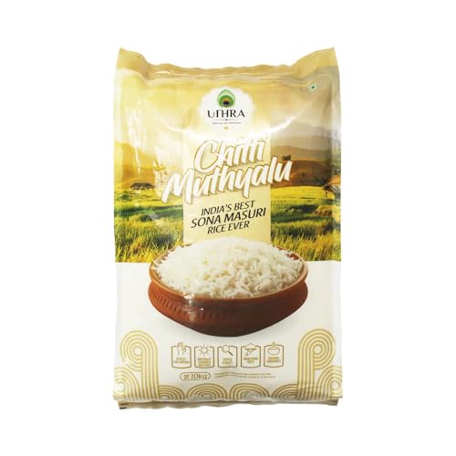 Uthra Sona Masoori Rice - 10kg | Aromatic & Fluffy Grain for Everyday Meals | Healthy & Nutritious | Indian Cuisine | Perfect For a Variety of Dishes