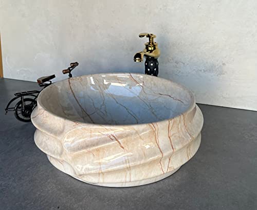 Image of Designer Glossy Finish Ceramic Art Table Top Wash Basin For Bathroom | Collapsible Countertop Washbasin (Black White Glossy Art, 16 x 13 x 6 Inch)