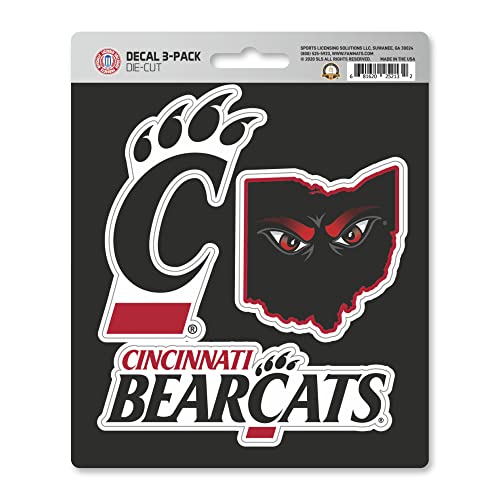 FANMATS NCAA University of Cincinnati Decal Set, Black, 3 Piece