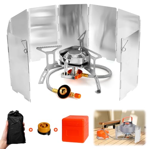 Estufa de camping resistente al viento 3500 W,con Parabrisas Plegable,Hornillos Camping Gas Mini Estufa de Camping Gas para Acampar Picnic Mochilero Multi
