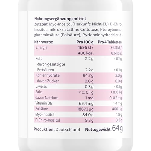effective nature Inositol Tabletten 120 Stück - Myo & D-Chiro im Optimalen Verhältnis - Mit 400 µg Folsäure & 1,4 mg Vitamin B6 pro Tagesdosis - Vegan
