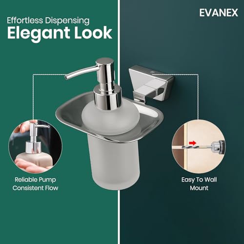 Image of EVANEX EVANEX 304 Grade Stainless Steel Stand Glass Bottle Liquid Soap Dispenser /Hand Wash Gel, Conditioner, Sanitizer Stand, Shampoo Dispenser /Bathroom Accessories Set (Aquarius)