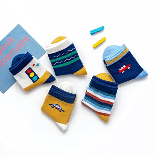 Image of Colourful Socks for Kids, Crew length, Soft Pure Cotton, Lightweight & Breathable, 1 to 9 Years, Pack of 5, Designer socks