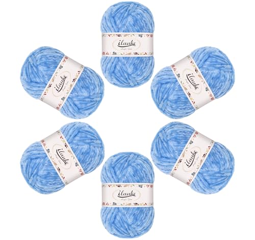 ilauke Chenille Garn Set Hellblau 6x50g – Bild 8