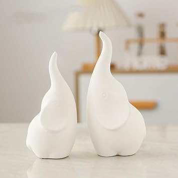Ceramic Loving Elephant Statue Set of 2, Couple Elephants Ornaments Home Accessories Decorative Elephant Figurines Animals Figurine Porcelain Sculptures Birthday Presents White