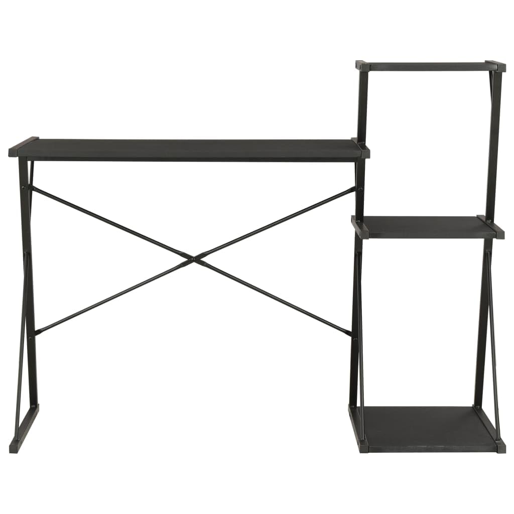 Moderner Schreibtisch mit integriertem Regal in Schwarz 116×50×93 cm, robuster Arbeitsplatz mit geräumigen Fachböden und Stauraum für Büroorganisation, platzsparendes