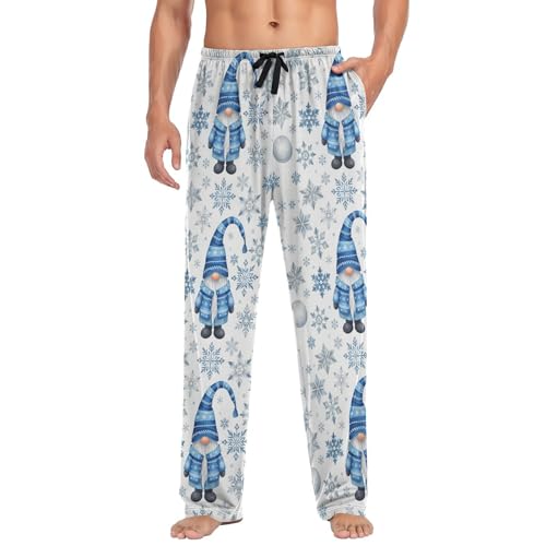 Christmas Blue Gnomes Pajama Pants White SnowflakesLounge Sleepwear PJs Men's Pajama Bottoms Lightweight Sleep Pants L3
