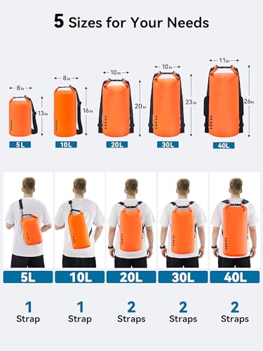 Image of HEETA Waterproof Dry Bag for Women Men, 5L /10L /20L /30L /40L Roll Top Lightweight Dry Storage Bag Backpack with Emergency Whistle for Travel, Kayaking, Boating, Camping, Beach, Cruise Ship Essentials