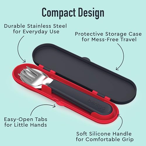 Image of Bentgo Kids Stainless Steel Utensil Set - Reusable Fork, Spoon & Storage Case, PFAS- & BPA-Free, Easy-Grip Handles, Lightweight, Dishwasher Safe, School Lunch, Travel & Outdoors (NEW Sssnakes)
