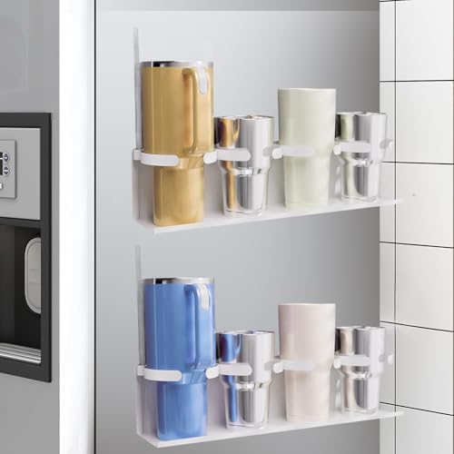 2Pcs Magnetic Water Bottle Organizer Compatible with Stanley 20 &30 &40oz Cups Magnetic Cup Holder for Fridge Tumbler Holder Kitchen Cup Storage Rack Magnetic Or Adhesive Mounting