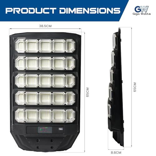 Image of Gigawatts 610 LED 300W Solar Street Light with Remote Control High Power 25Ah Battery Inbuilt 25W Solar Panel IP65 Water Resistant Outdoor Lamp for Wall Pathway Garden and Patio (1Pc, Cool White)