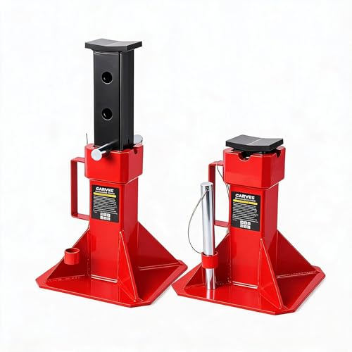 22 Ton Jack Stands Heavy Duty Pin Type Jack Stands with Locking Pin Wide Base Adjustable 13.819.7 for Trucks Trailers & Equipment Red