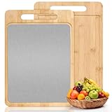 Mittimiya 2-in-1 Doppelseitiges Schneidebrett Bambus und Edelstahl...