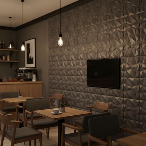 Image of Kayra Decor Wall Panels for Bedroom - PVC Diamond Design, Grey Marble Color 19.7 inch X 19.7 inch (Pack of 12) - Covers 32.34 Sq. Ft.