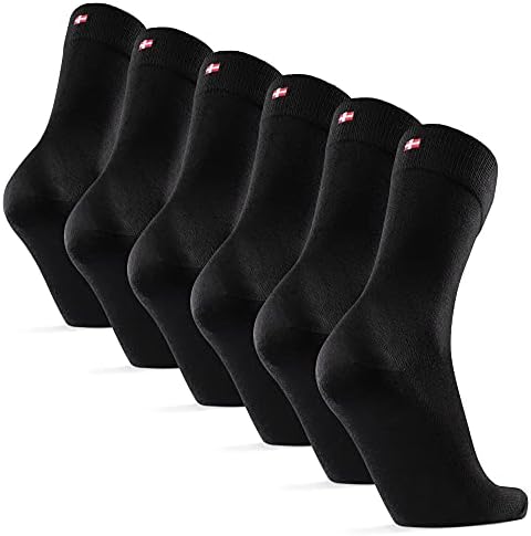 DANISH ENDURANCE 6 Pack Bamboo Viscose Socks, Soft & Breathable for Men & Women, Black, US Women 11-13 // US Men 9.5-12.5