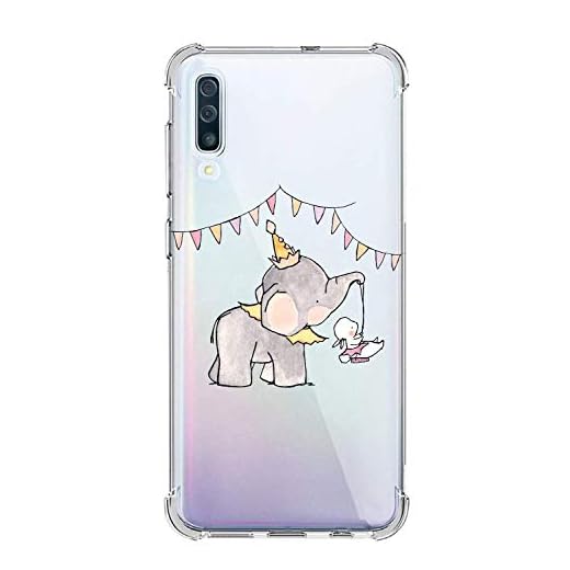 Oihxse Silicona Funda con Samsung Galaxy A21 TPU Flexible Suave Transparente Protector Estuche Airbag Esquinas Reforzadas Ultra-Delgado Elefante Patrón Anti-Choque Caso (D4)