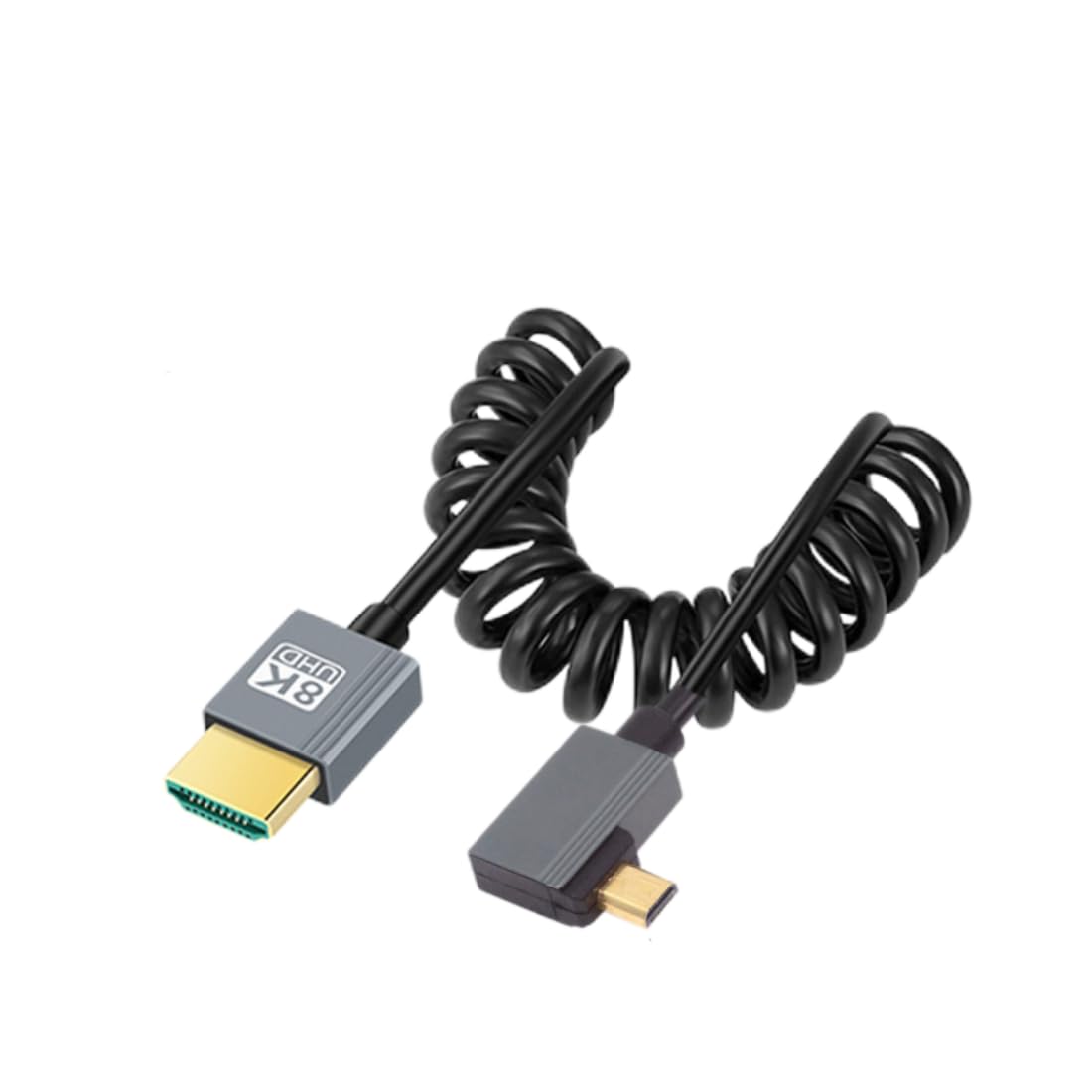 chenyang HDMI 2.1 Spiralkabel, HDMI Stecker auf Micro HDMI Stecker 90 Grad rechtwinklig 8K@60Hz 4K@120Hz 48Gbps ultraschnelles vergoldetes Kabel 1.0M für Fernseher, Monitor, Computer