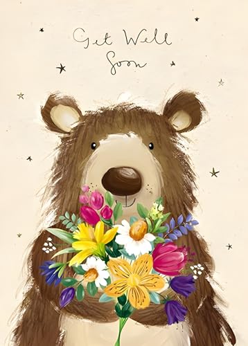 Gbcc Get Well Card - Get Well Soon Card With Bear And Floral Bouquet Design And Foil Details