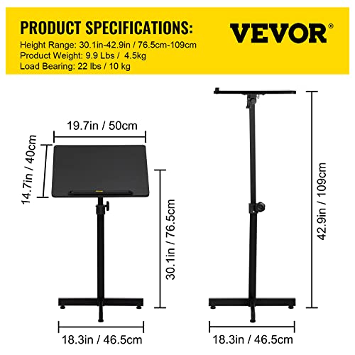 Vevor Lectern Podium Stand, Height Adjustable Laptop Table, Portable Presentation Standing For Classroom, Office, Church, Tilting Desktop With Edge Stopper, Black #TOP6