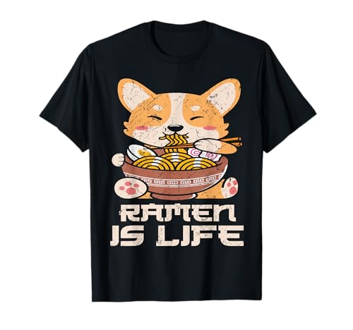 Ramen Is Life Anime Kawaii Dog Eat Ramen Japanese Dog Ramen Camiseta