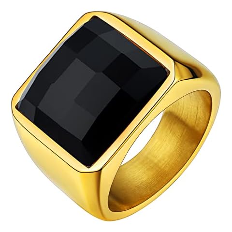 Custom4U Mens Gold Signet Ring Gemstone Rings for Men Gold Pinky Finger Ring Cover