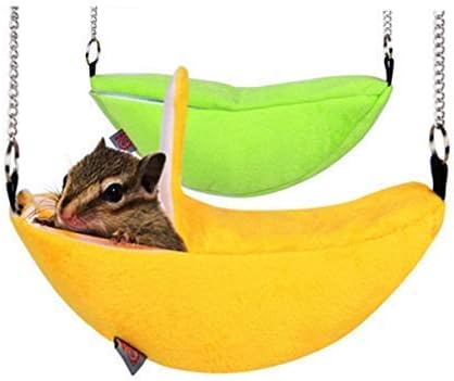 Halloluck 2 Pack Banana Warm Hamster Bed House Hammock Small Animal Warm Bed House Cage, Yellow and Green