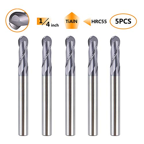 Spetool P2B-R1/8 5Pcs Ball Nose End Mill Cutter Cnc Router Bits Double Flute Hrc55 Spiral Milling Tool 1/4 Inch Shank 2-1/2 Inch Length Ovl thumb #1