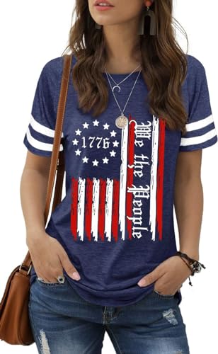 hcihgzr We The People 1776 Shirts for Women 4th of July T Shirt USA Flag Shirts Patriotic Graphic Shirt TopsL 1Blue
