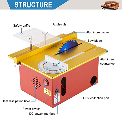 Mini Precision Table Saw 360W, T60 Hobby Table Saws For Small Woodworking Crafts, 1.18 Inch Adjustable Cut Depth, W/Push Table, For Wood Plastic Aluminum Plate Cutting #TOP1
