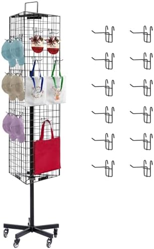 Ztysn Grid Wall Panels Display Stand – 22x66 Inch Triangular Rack With 30 Hooks & Wheels